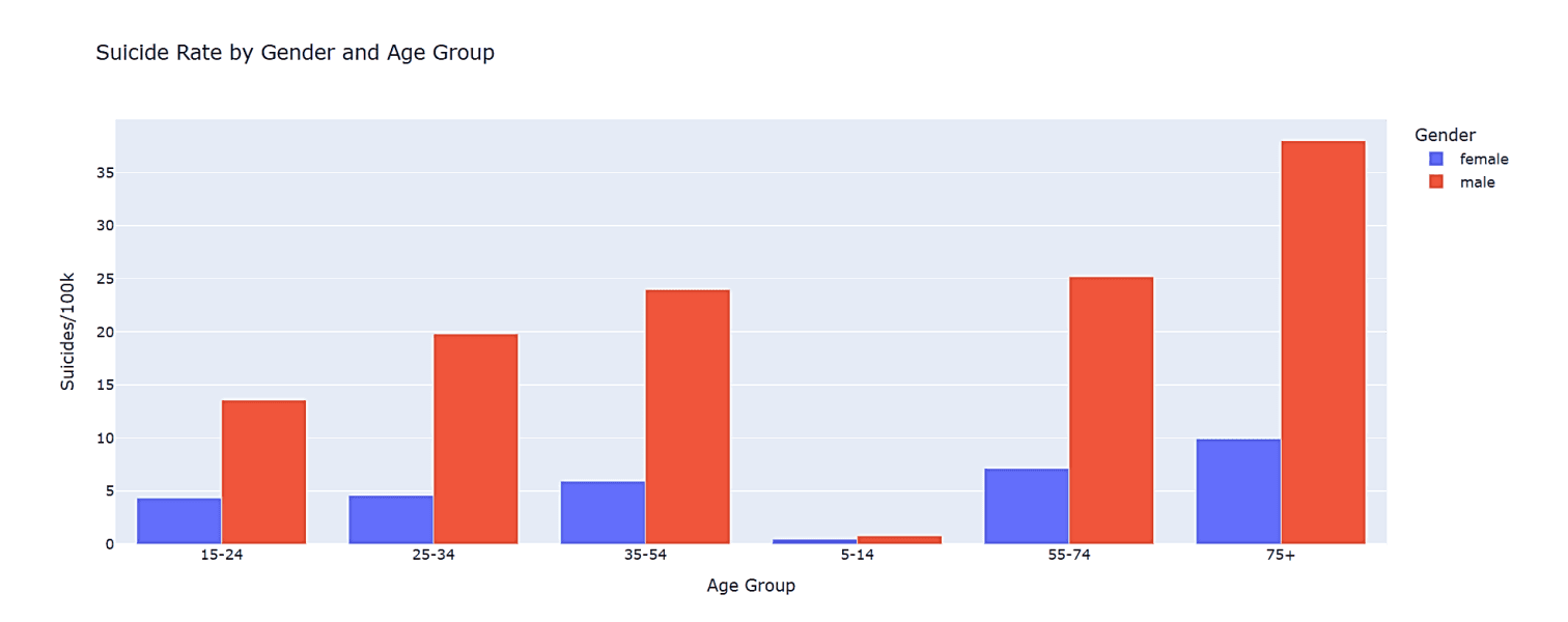 *Figure 13. Comprehensive view of global suicide rate by gender and age group.*